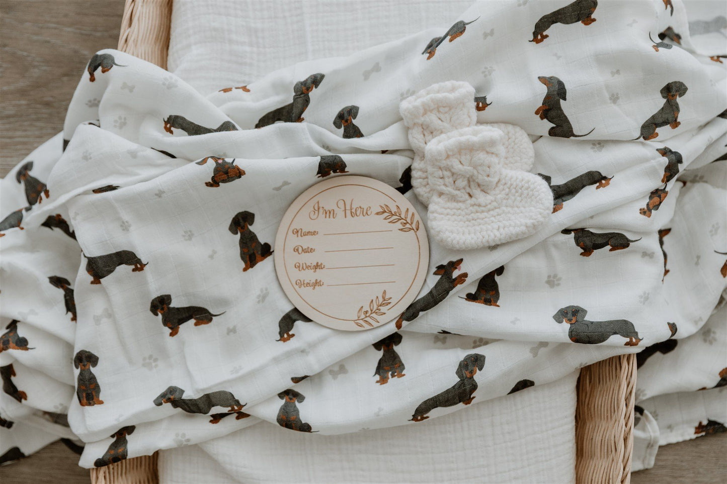 Smitten Bub Co - Dachshund Bamboo Cotton Muslin Wrap