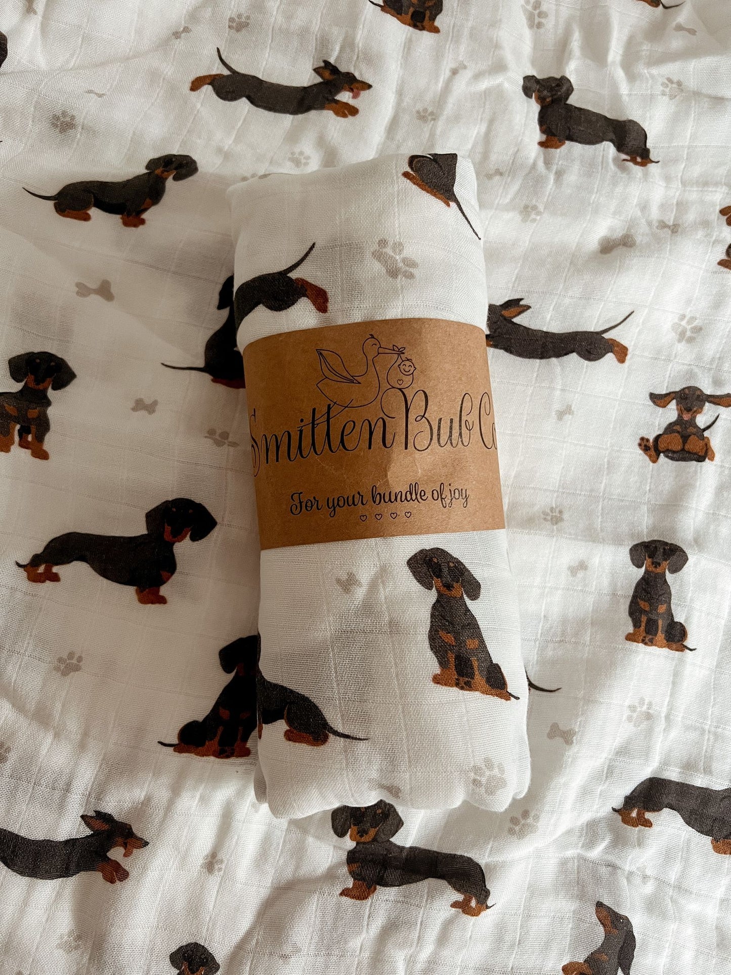 Smitten Bub Co - Dachshund Bamboo Cotton Muslin Wrap