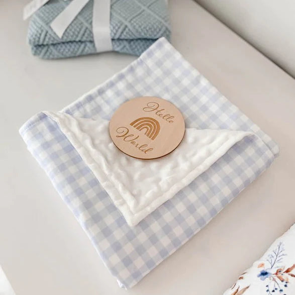Cornflower Gingham Minky Pram Blanket