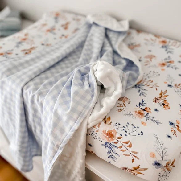 Cornflower Gingham Minky Pram Blanket