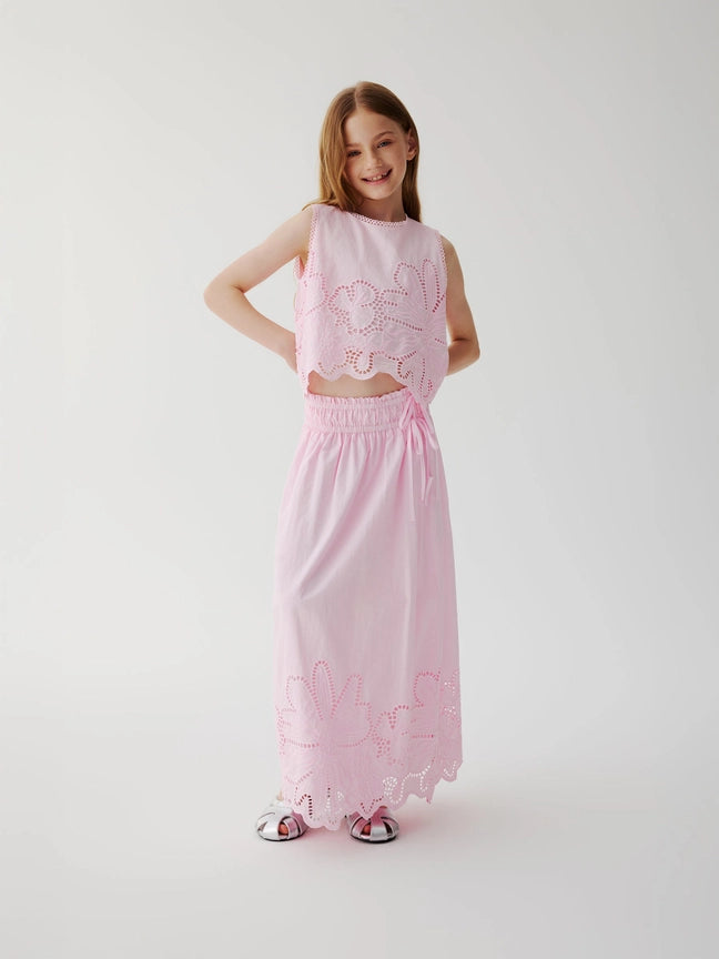 Chloe Eyelet Maxi Skirt - Pink