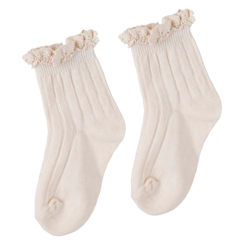 designer kidz lace frill socks beige